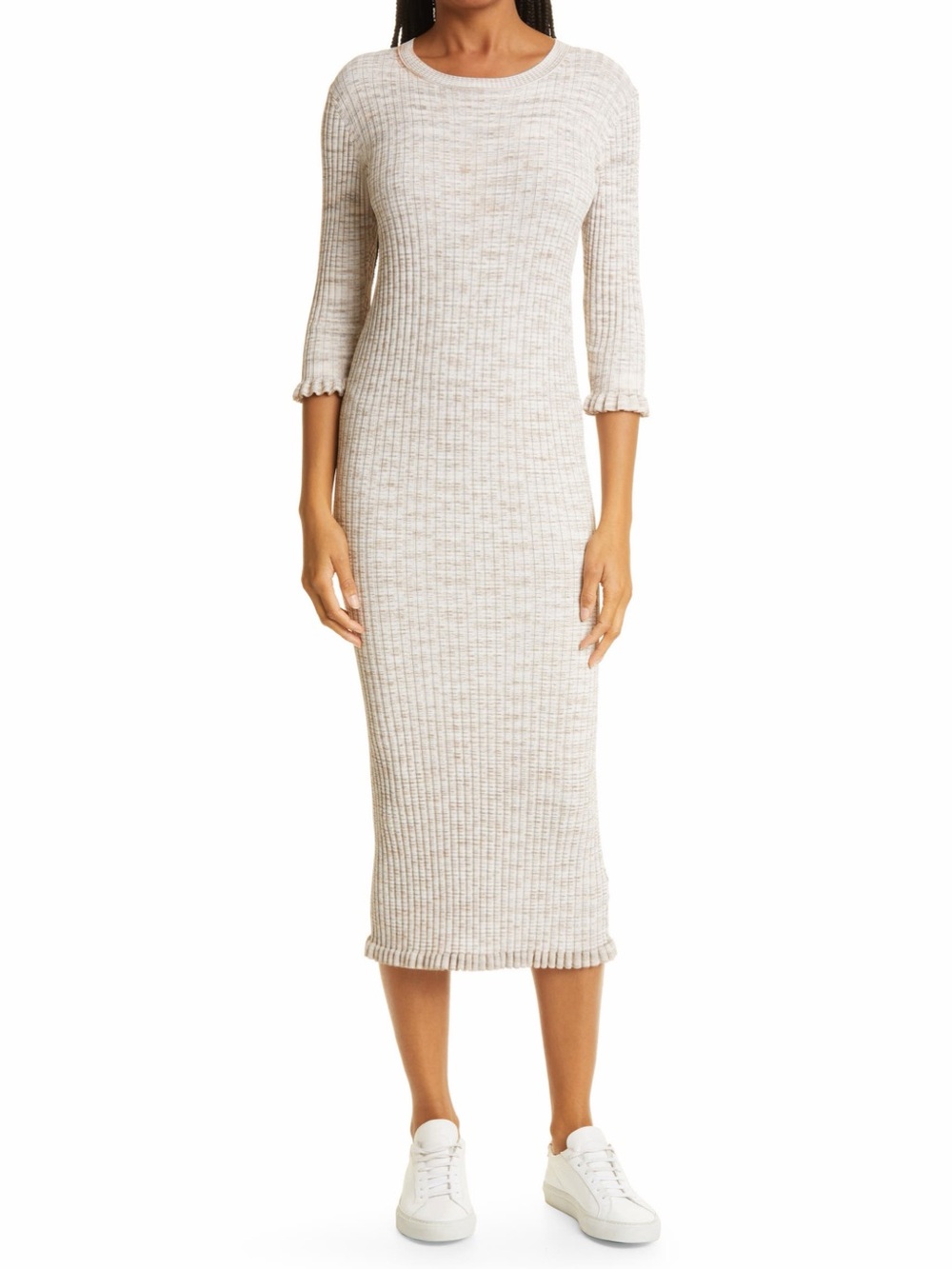 NWT Veronica Beard Richie Ribbed Midi Dress in Sand Multi, Size Large